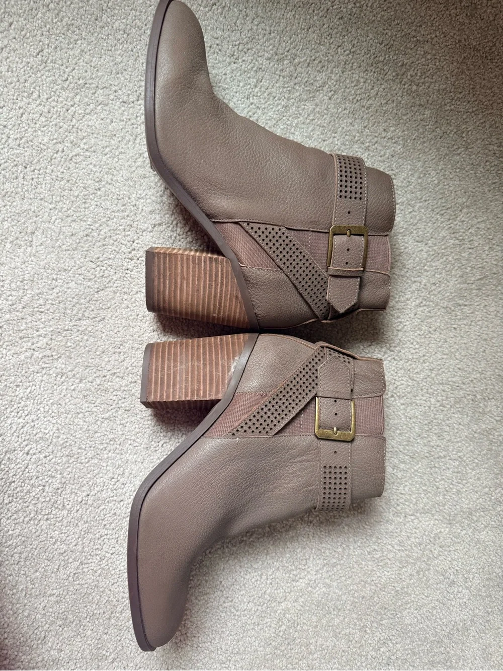 Crown Vintage Taupe Perforated Strap Ankle Booties with Buckle